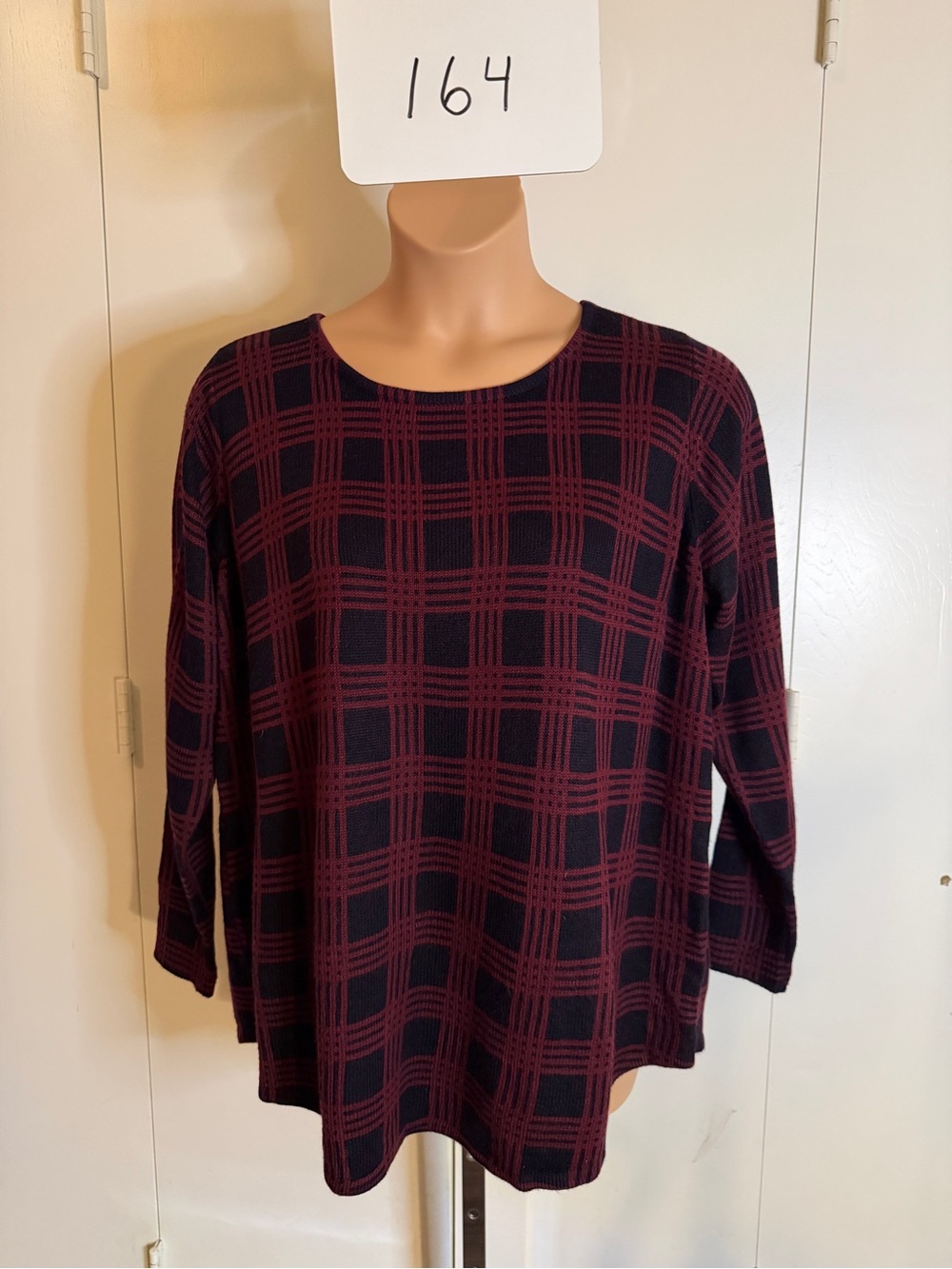 Lane Bryant Black and Burgundy Plaid Long Sleeve Knit Top